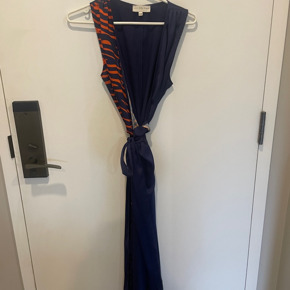 Never Fully Dressed Blue and Black Zebra Midi Wrap Dress